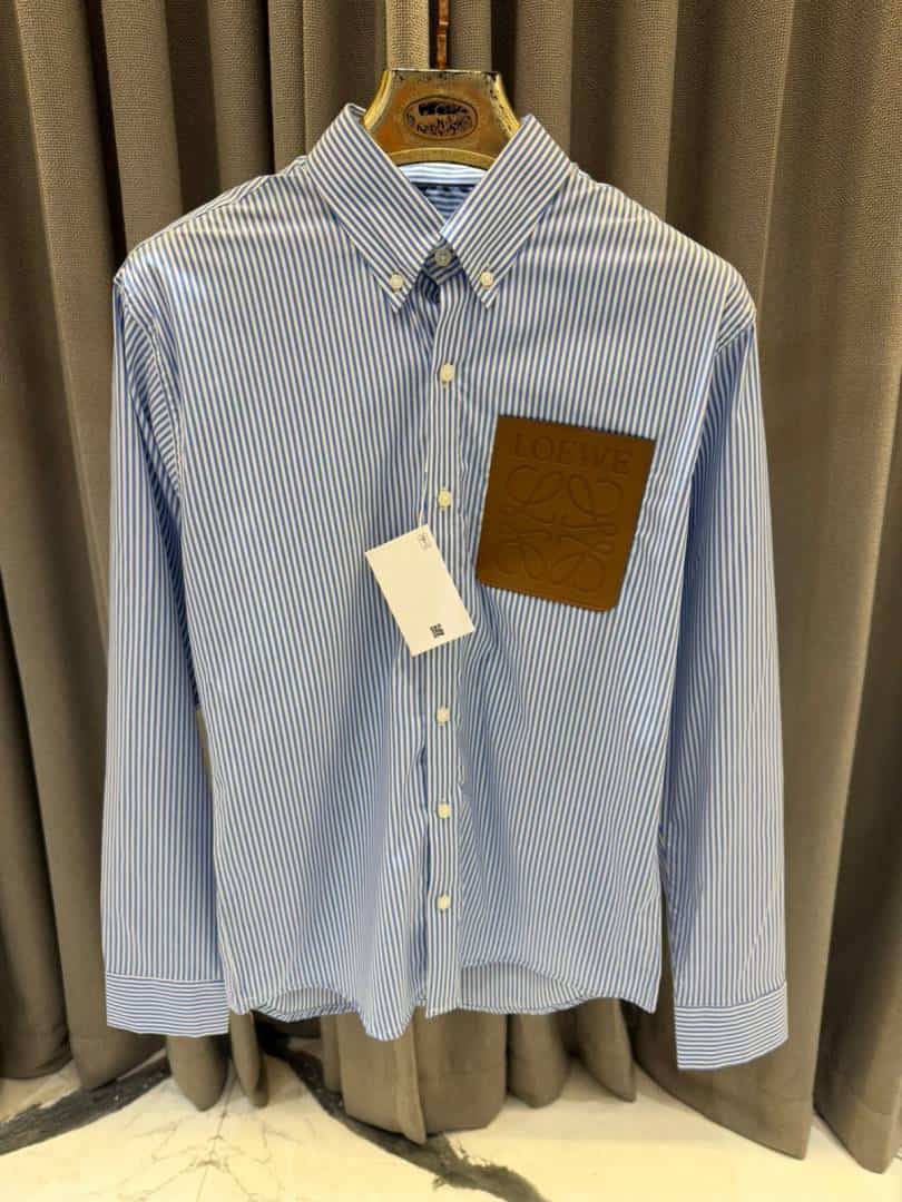Loewe Chest Patch Premium Full Sleeves Shirt Light Blue