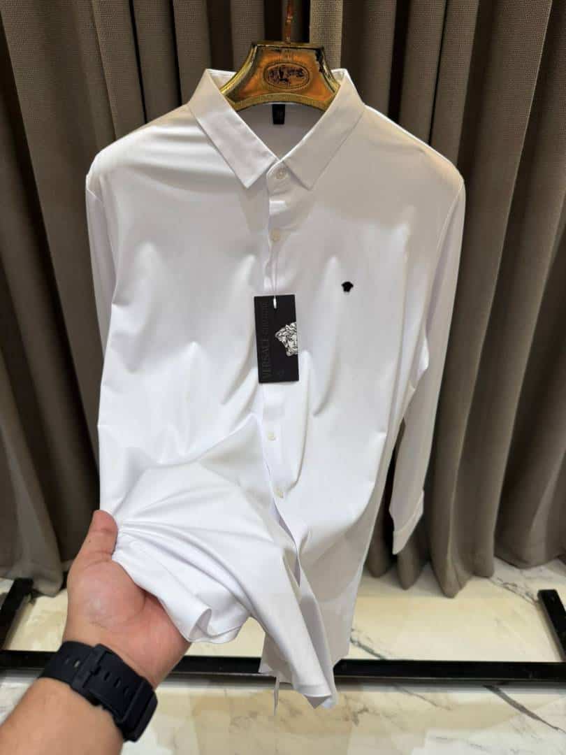 Versace Chest Metal Logo Japanese Lycra Full Sleeves Shirt White