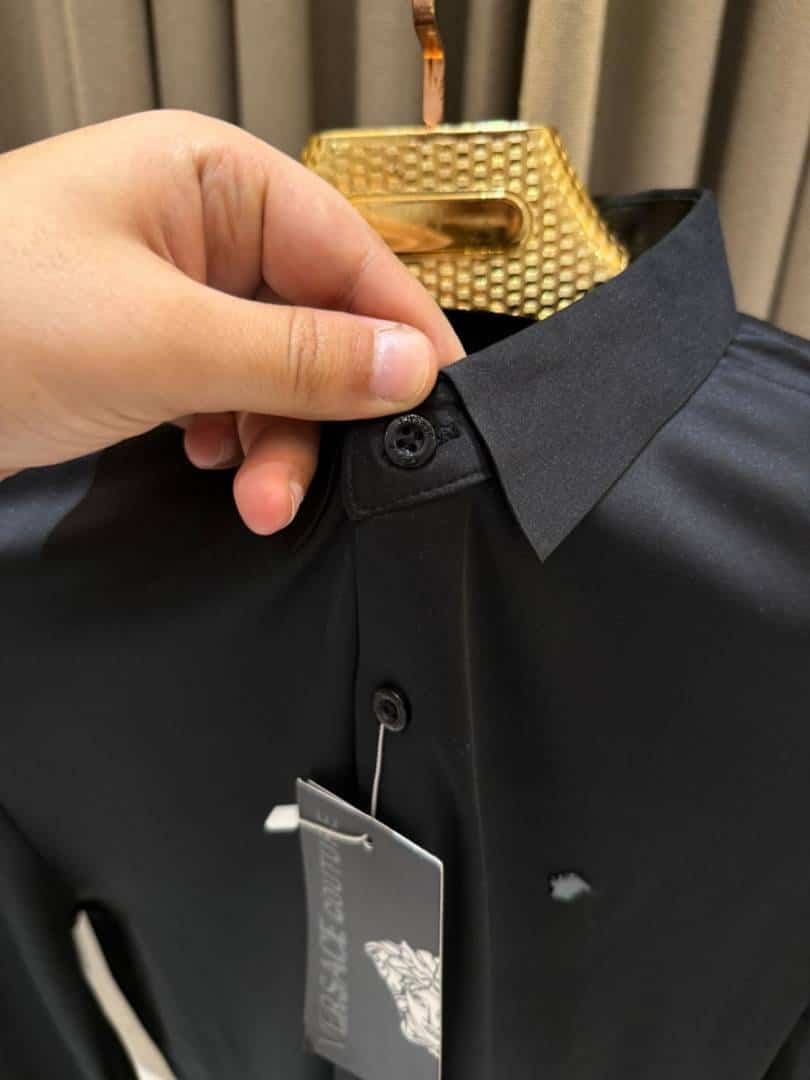 Versace Chest Metal Logo Japanese Lycra Full Sleeves Shirt Black