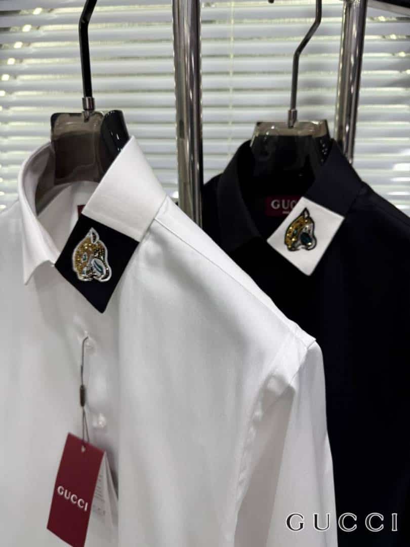 Gucc_i Collar Tiger Diamond Box Pack Full Sleeves Shirt Black