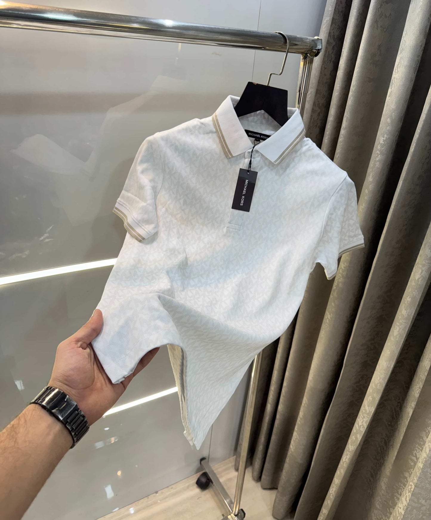Michael Kors White Monogr...aM Premium Polo T-Shirt