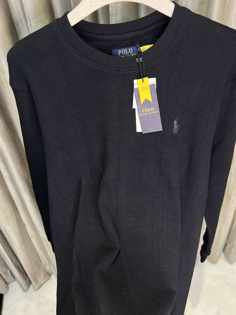 POLO RALPH LAURE_N BLACK SWEATSHIRT AVAILABLE IN CREWNECK WITH A STICHED LOGO