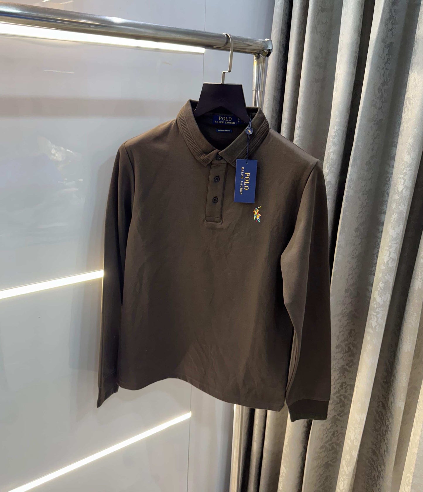 Ralp h lauren Dark Brown Embroidery Logo Premium Full Sleeve Polo T-Shirt