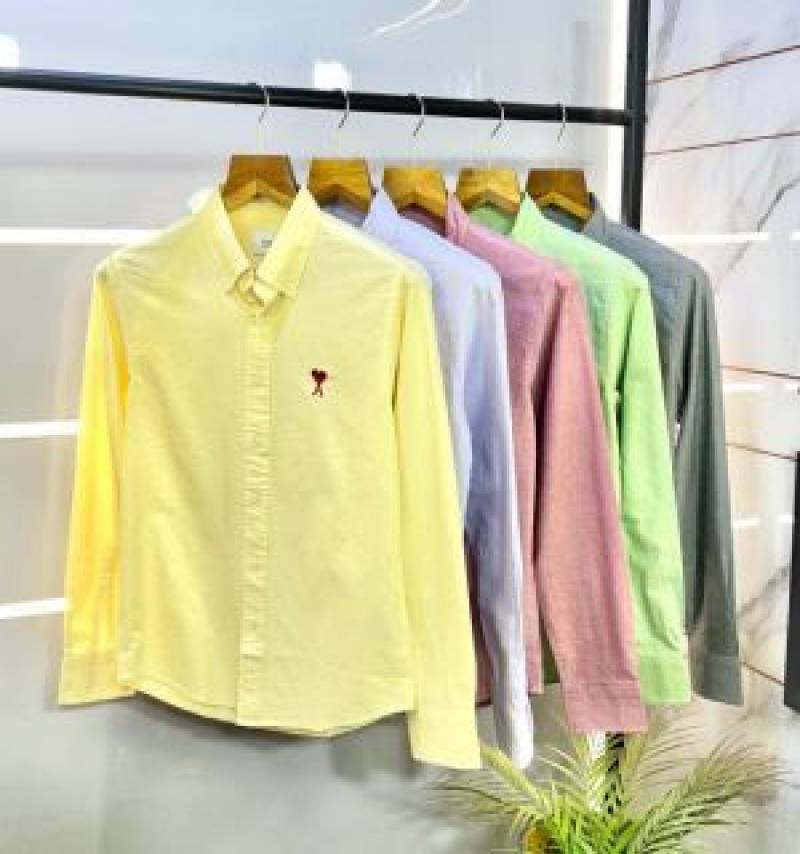 Ami Paris Pink Embroidery Logo Premium Shirt (1808)