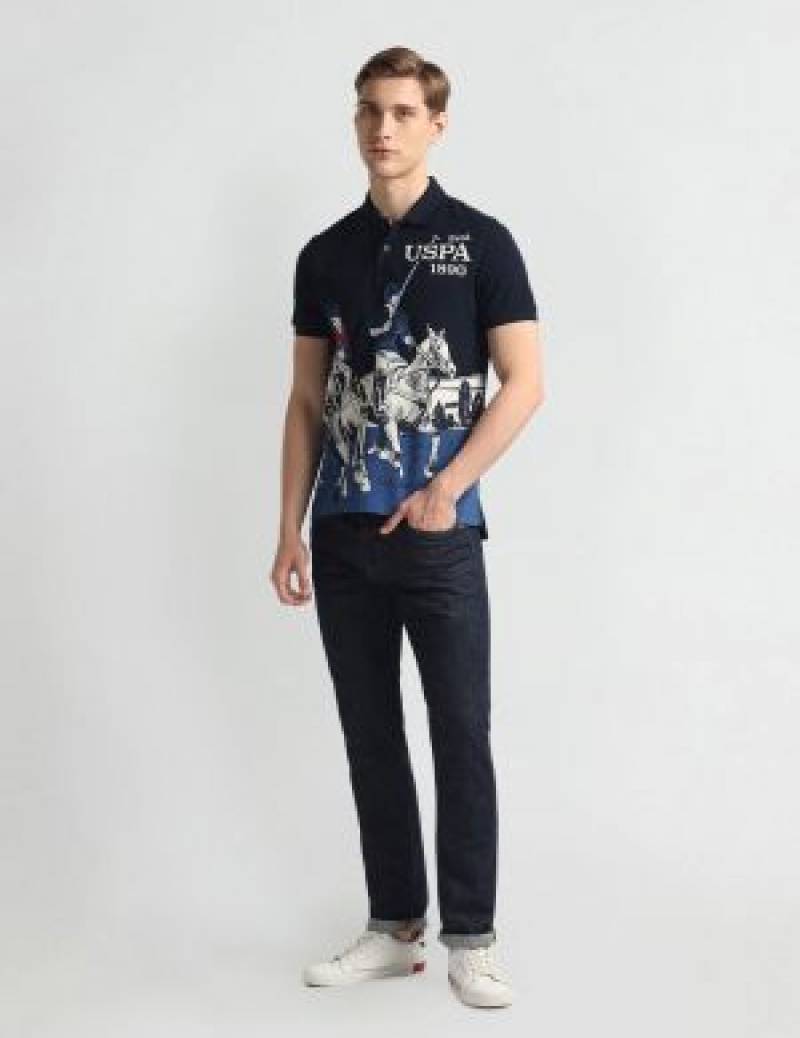 U.S.Polo Assn Black Imported Printed Polo T-shirt (1540)