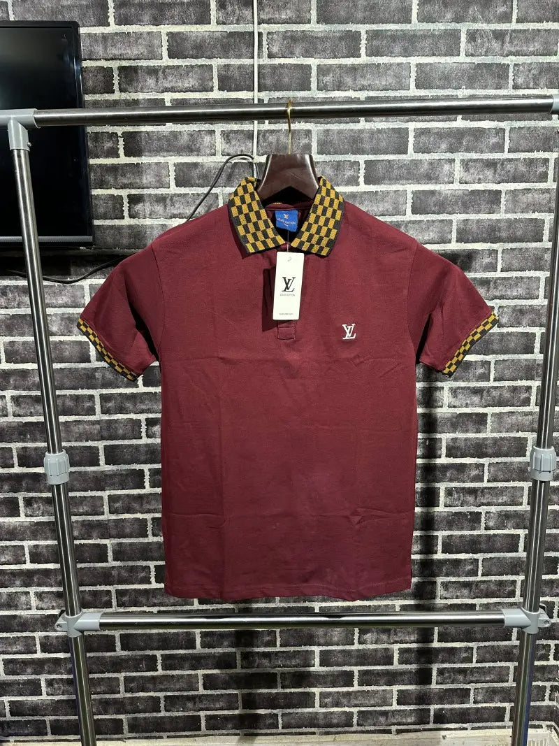 Louis Vuitton Printed Polo Tshirt Maroon - (124)