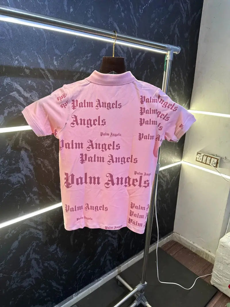 Palm Angels All Over Print Polo Tshirt Pink