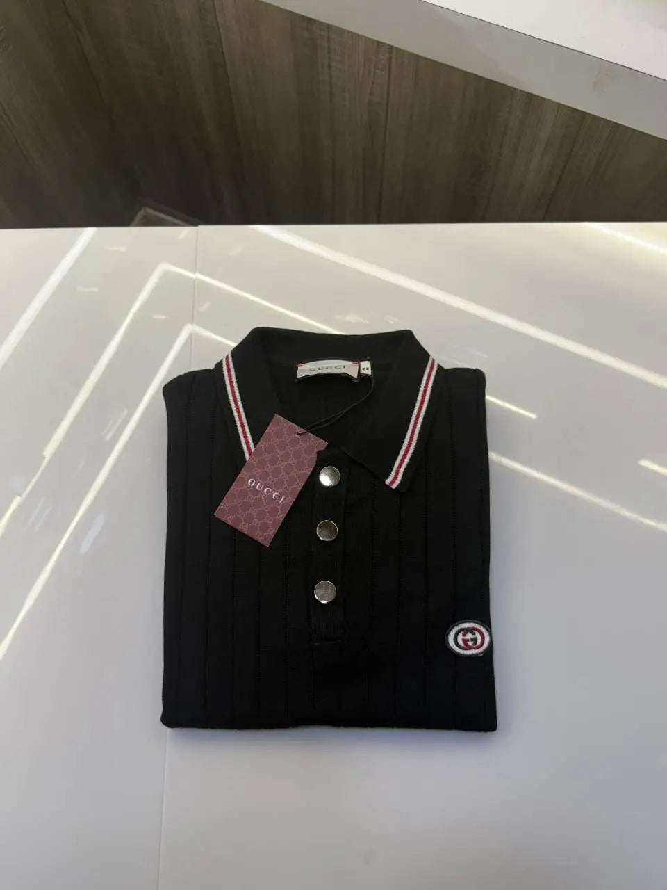 Gucc i Knitted Lycra Importer Polo Tshirt (Black)