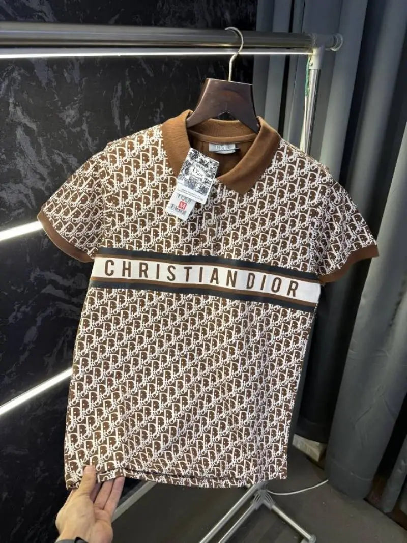 Christian Dio r Monogram Imported Polo Tshirt (Brown)