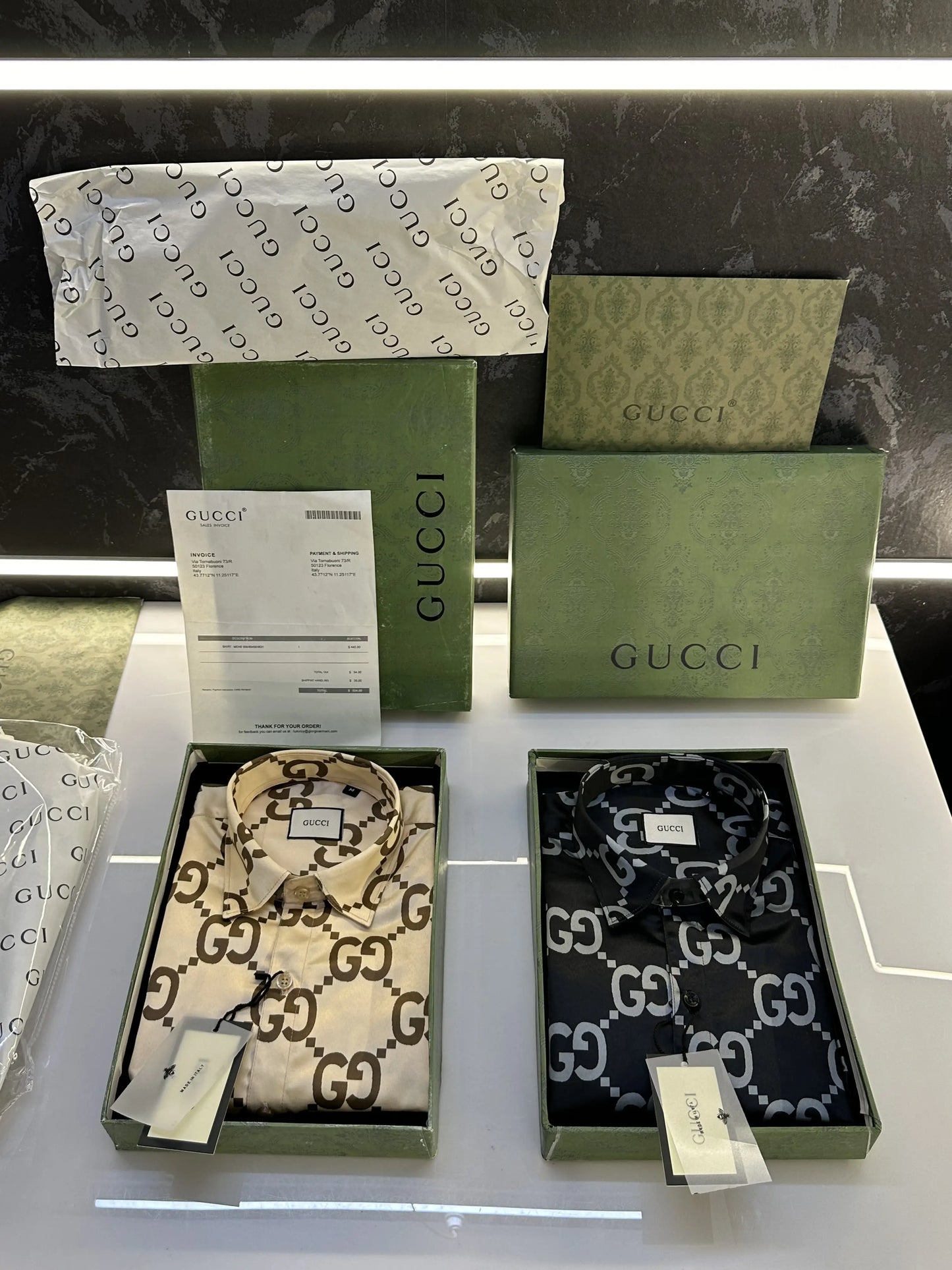 Gucc_i Monogram Imported Shirt with original packing Beige Cream
