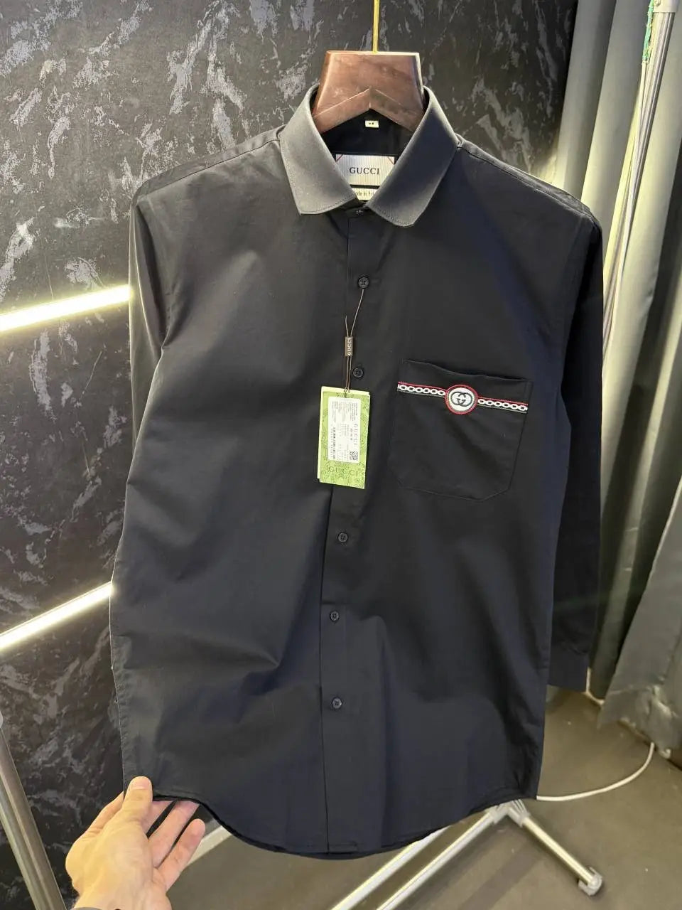 Gucc i Mens Premium Shirt with Original Box (Black) - 244