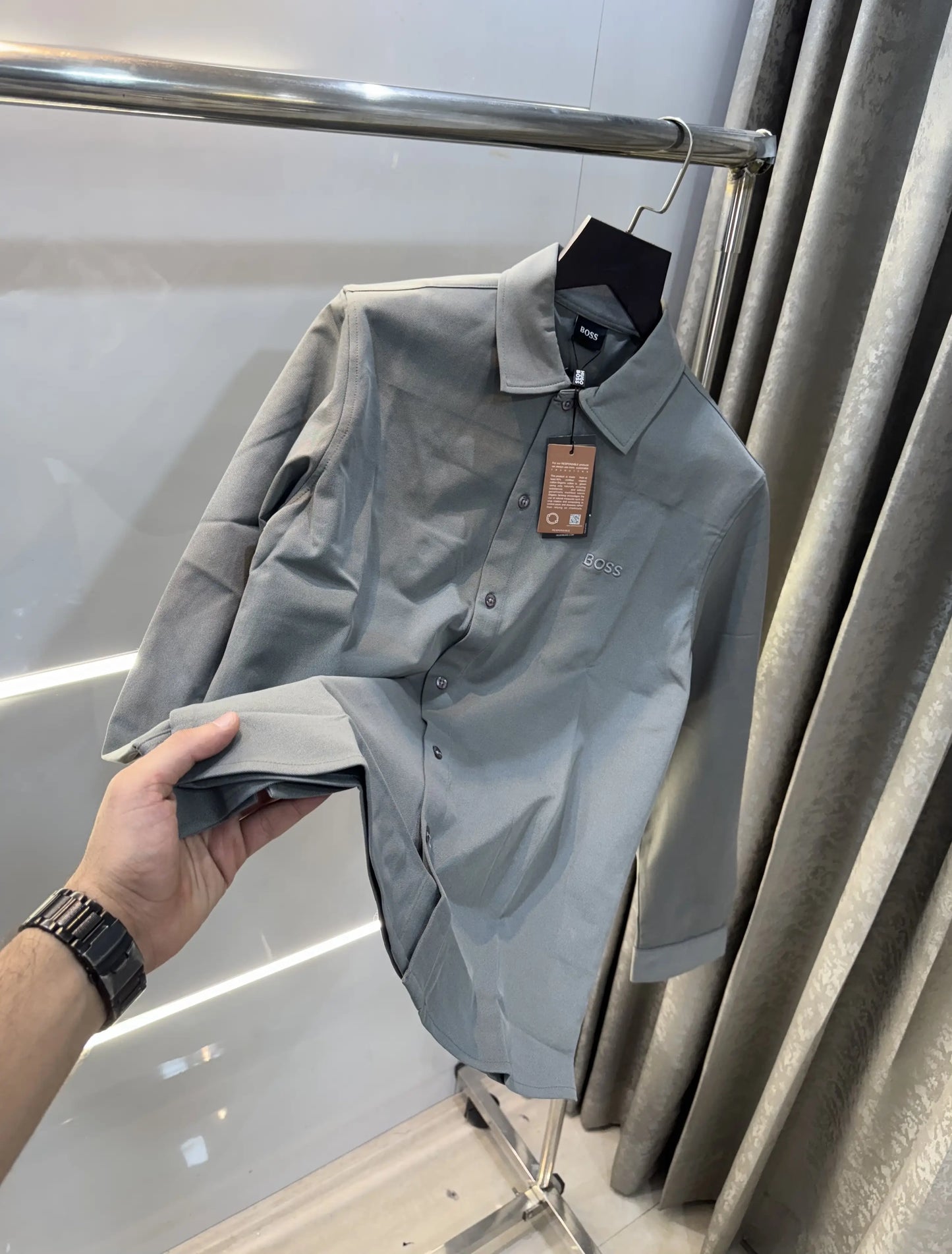 Hugo Boss Light Grey Embroidery Logo Imported Lycra Shirt