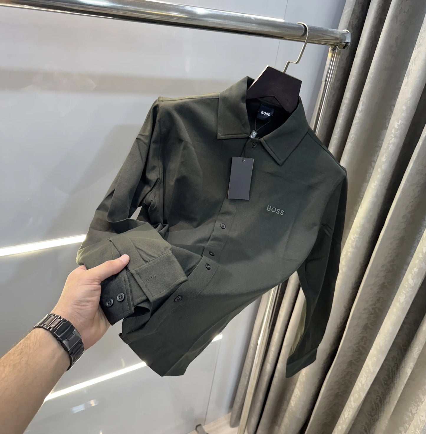 Hugo Boss Olive Embroidery Logo Imported Lycra Shirt