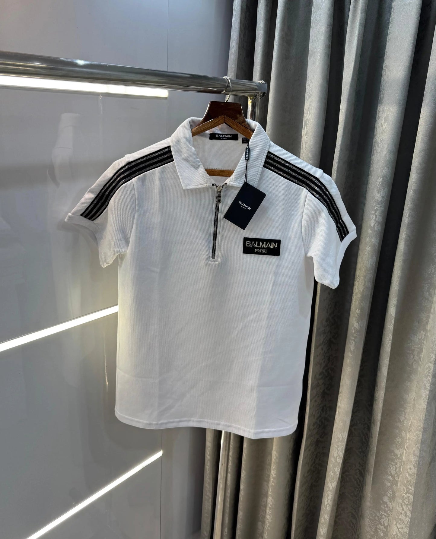 Balmai n Paris White Metal Logo Imported Polo T-Shirt