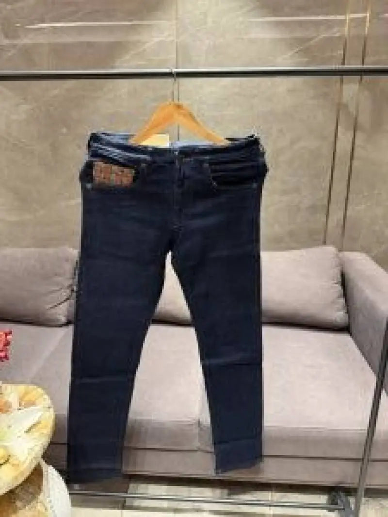 BURBERR_Y DARK WASH BACK EMBROIDERY IMPORTED DENIM