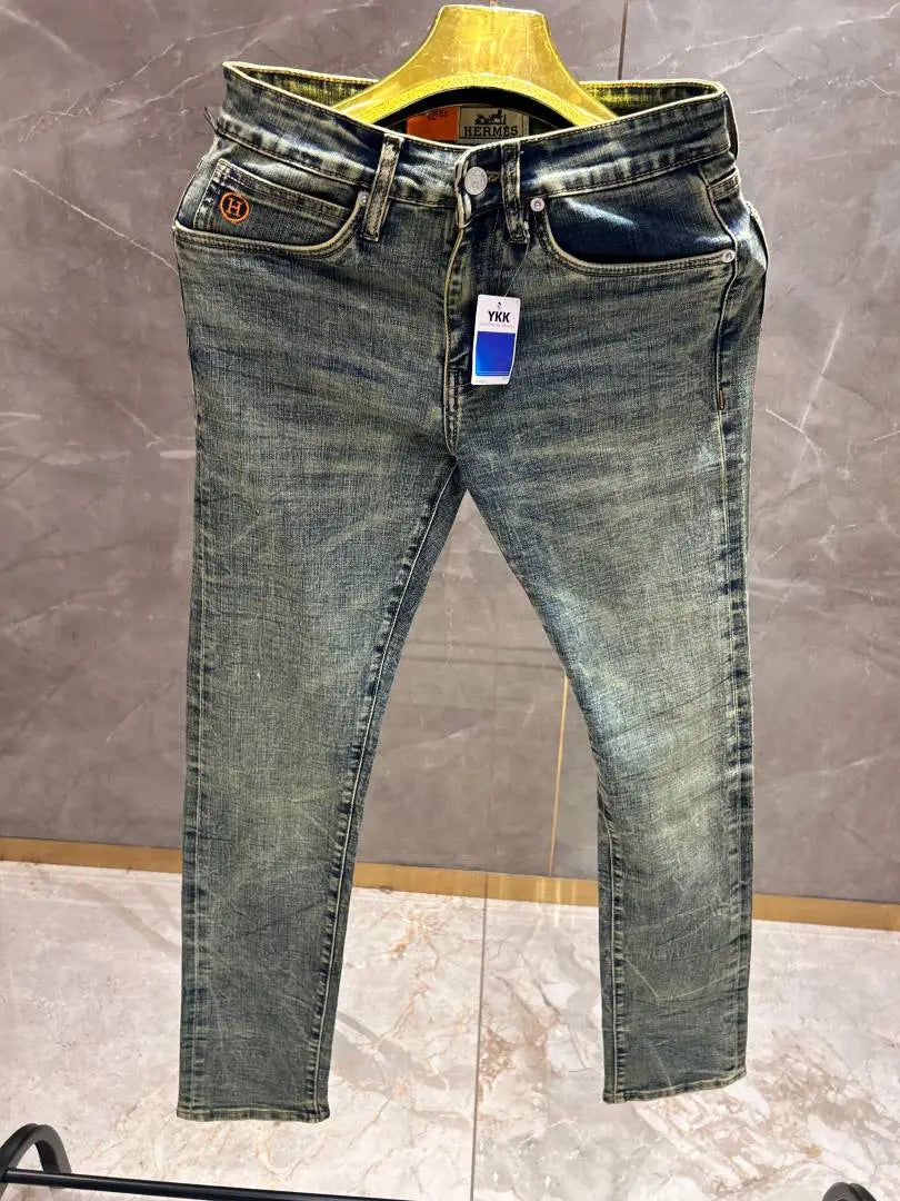 HERMES IMPORTED LIGHT WASH PREMIUM BACK LOGO DENIM