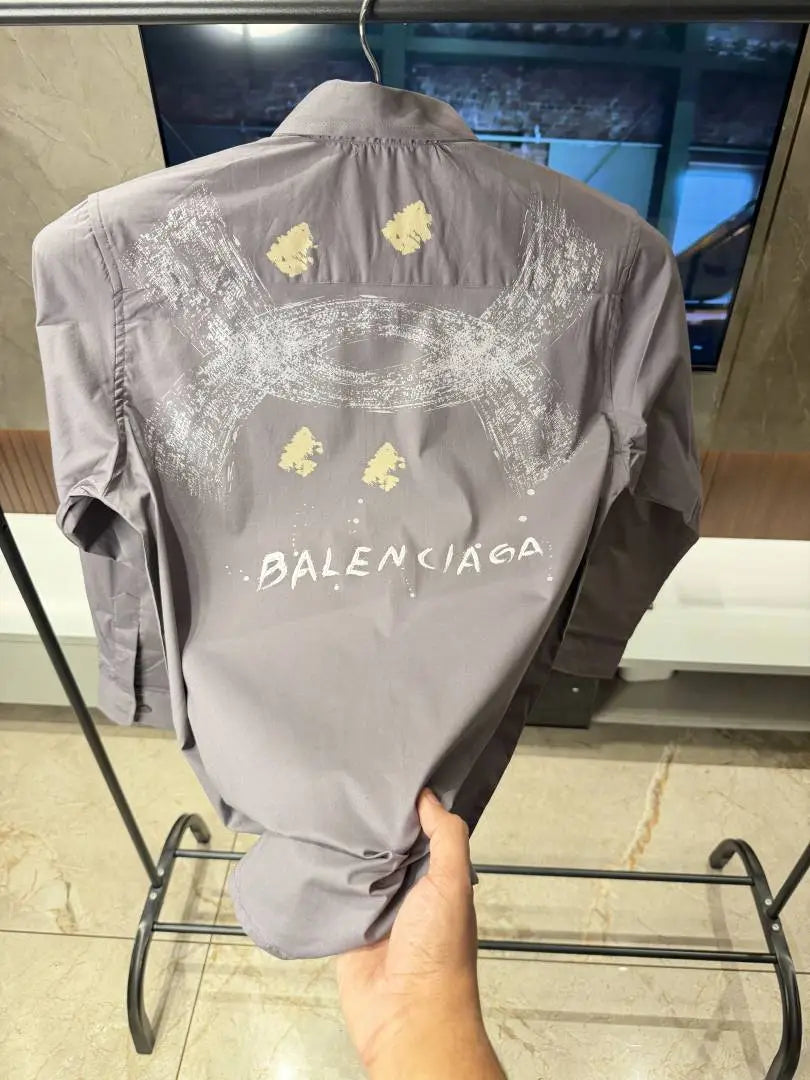 Balenciaga Light Purple Back printed oxford cotton shirt