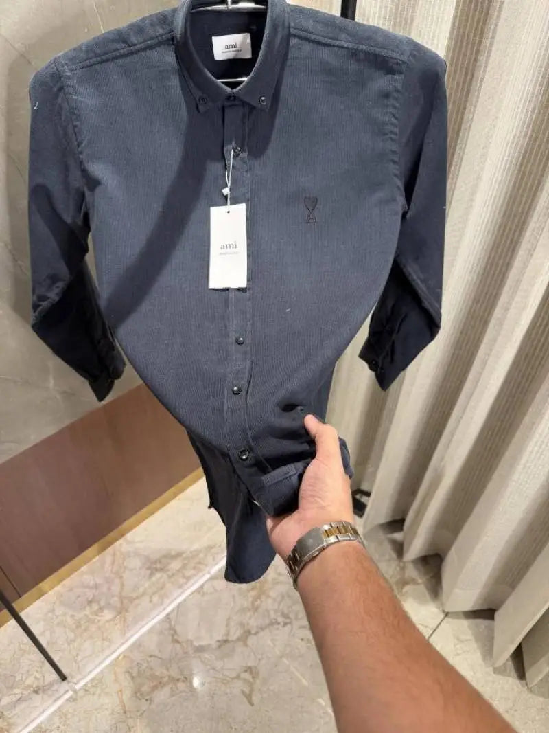 Ami Paris Dark Grey Cod Roy Soft Cotton Fabric Imported Shirt