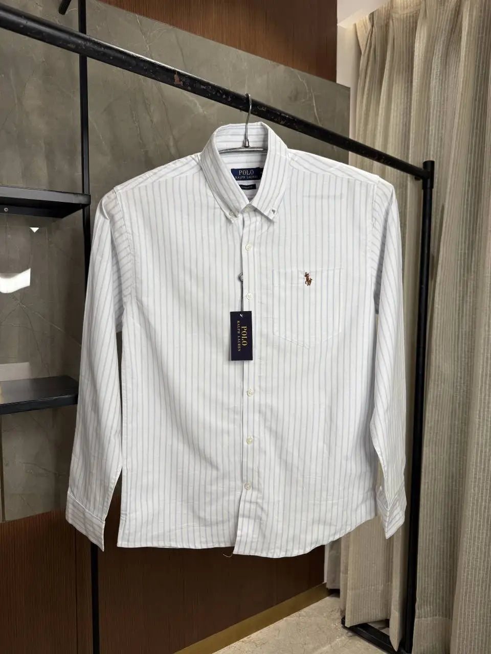 RALPH LAURE_N POLO WHITE BLUE PREMIUM OXFORD SHIRT