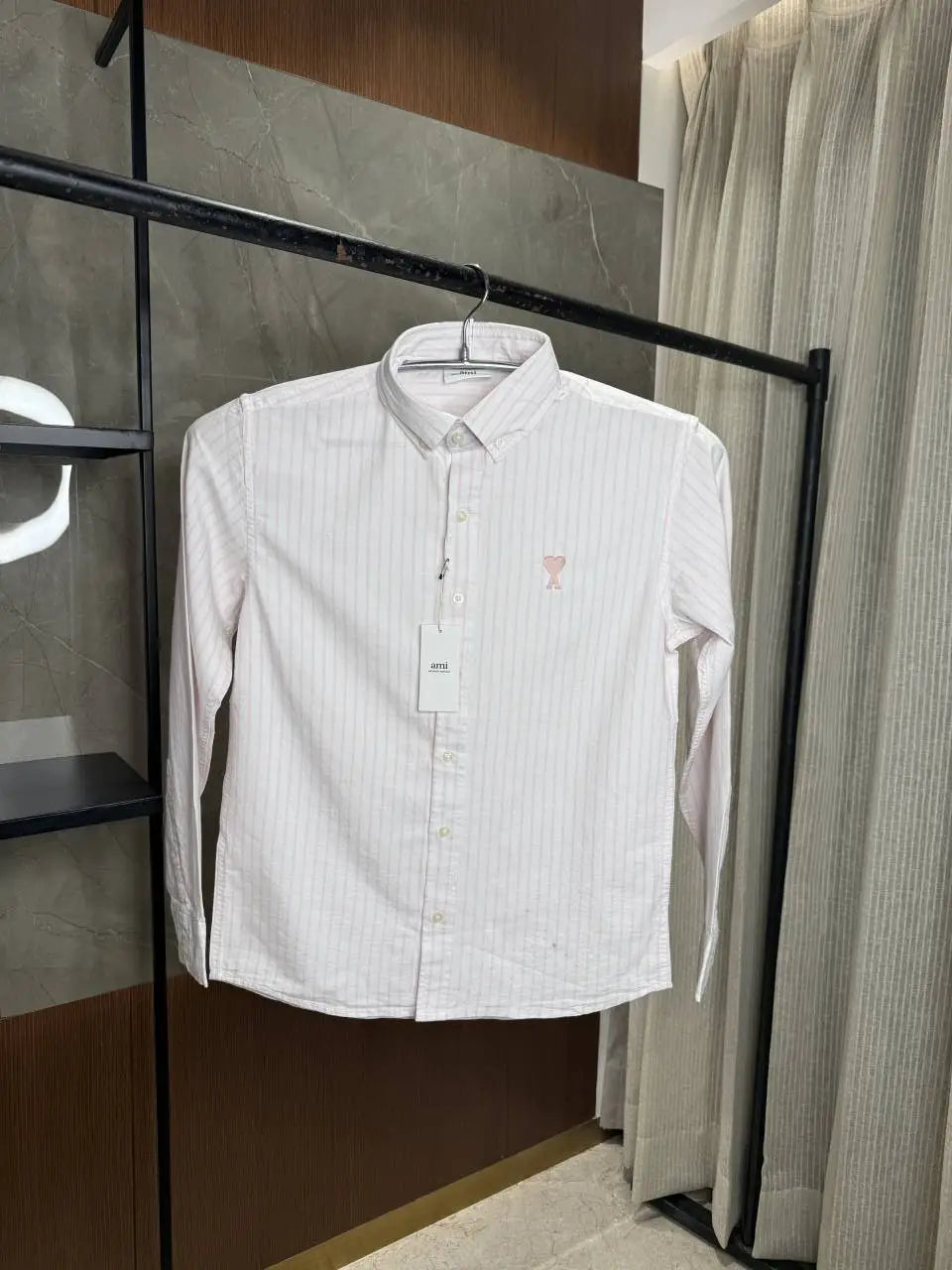 AMI PARIS PINK WHITE PREMIUM OXFORD SHIRT