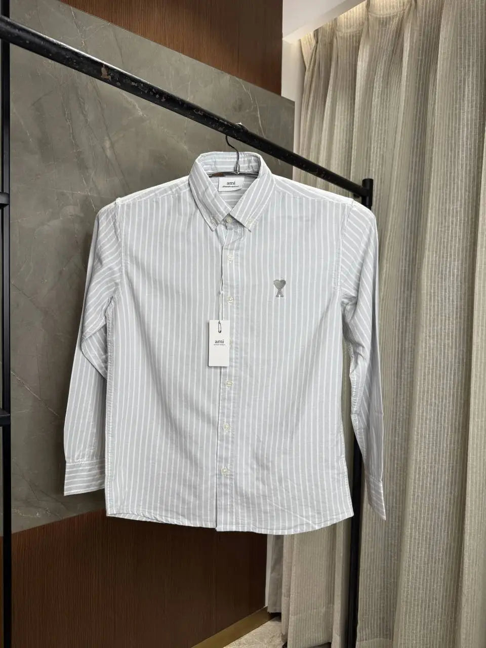 AMI PARIS GREY WHITE PRREMIUM OXFORD SHIRT