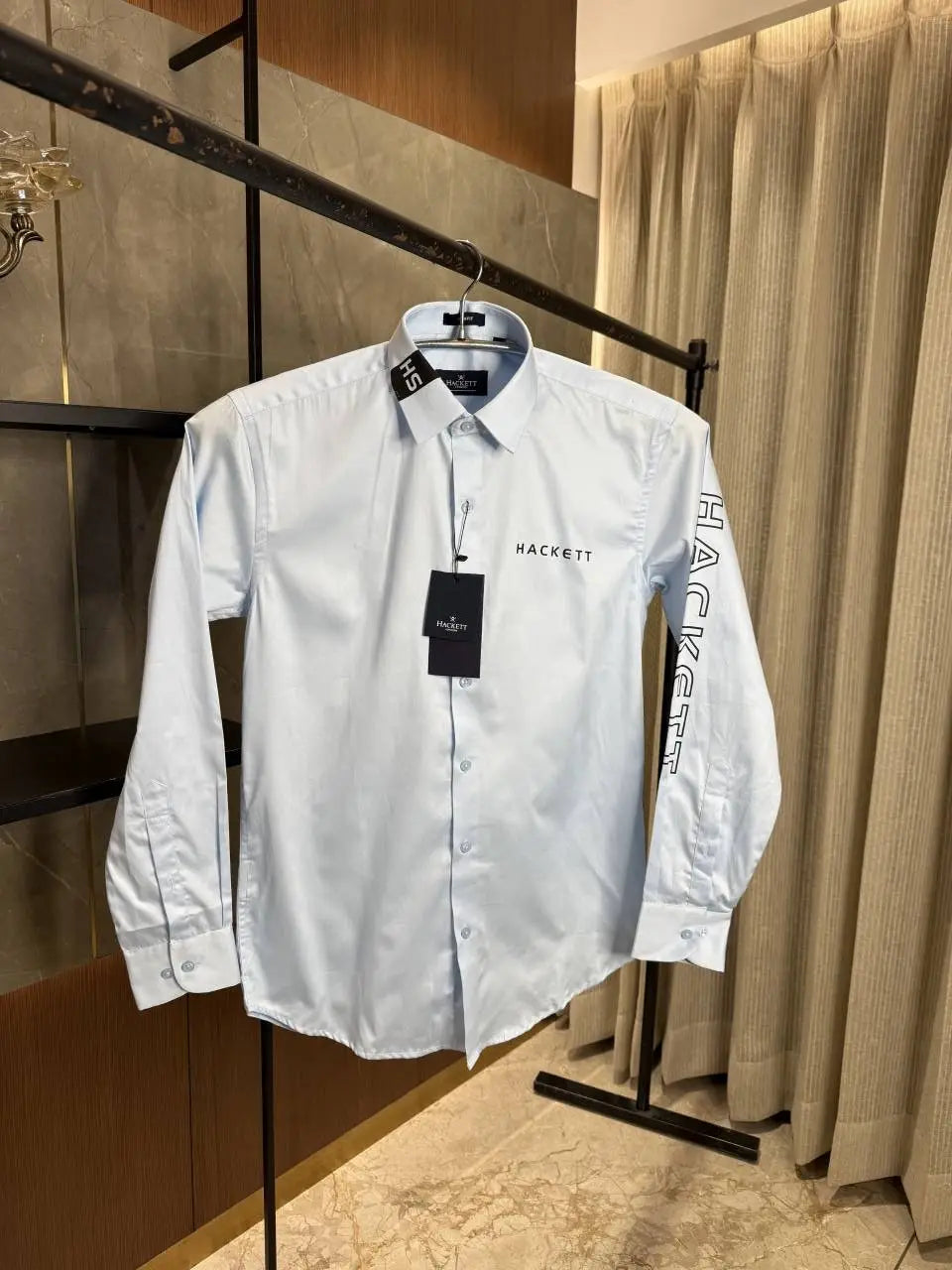 HACKET_T SKY BLUE SIDE PRINT PREMIUM SHIRT
