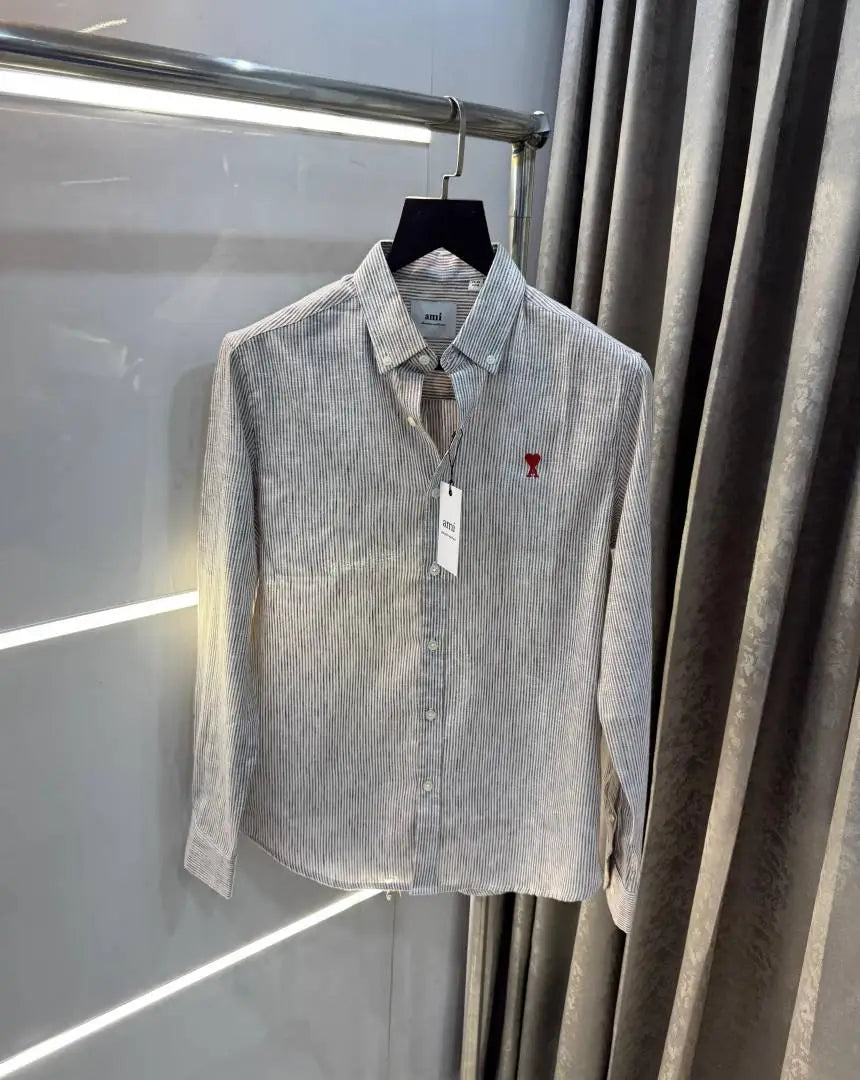 AMI PARIS BROWN WHITE PREMIUM FRONT LOGO SHIRT