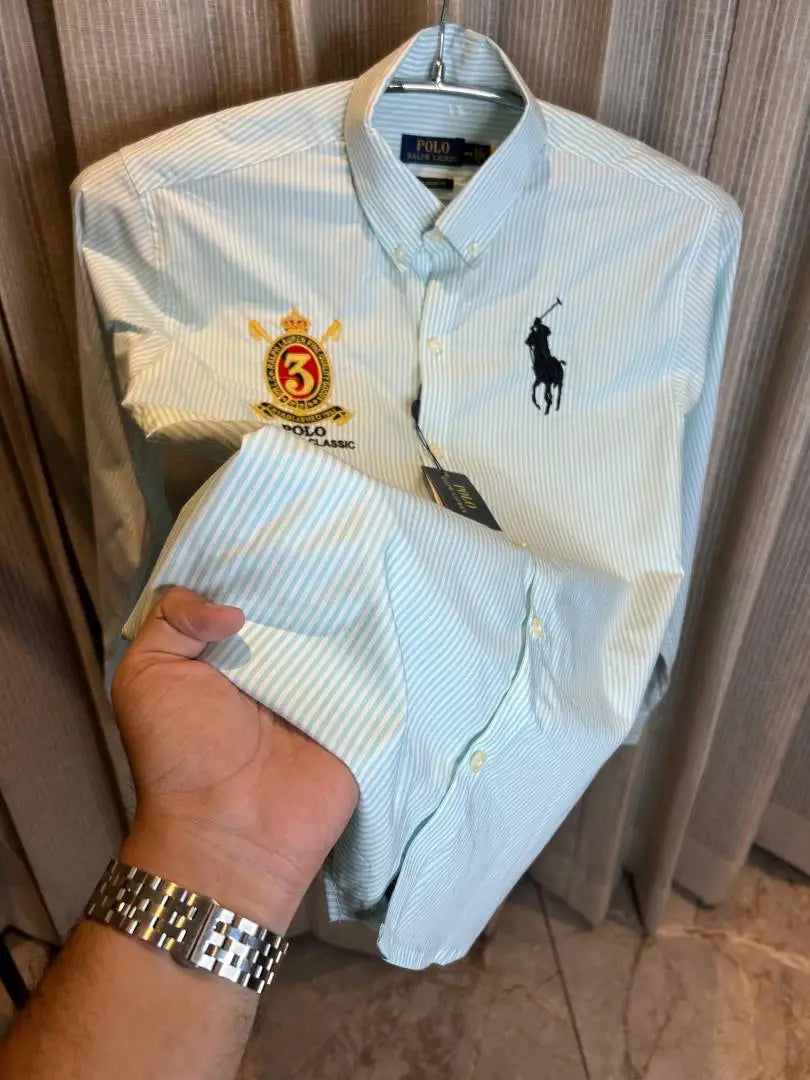 RALPH LAURE_N POLO GREEN LINING FRONT EMBORSSED SHIRT