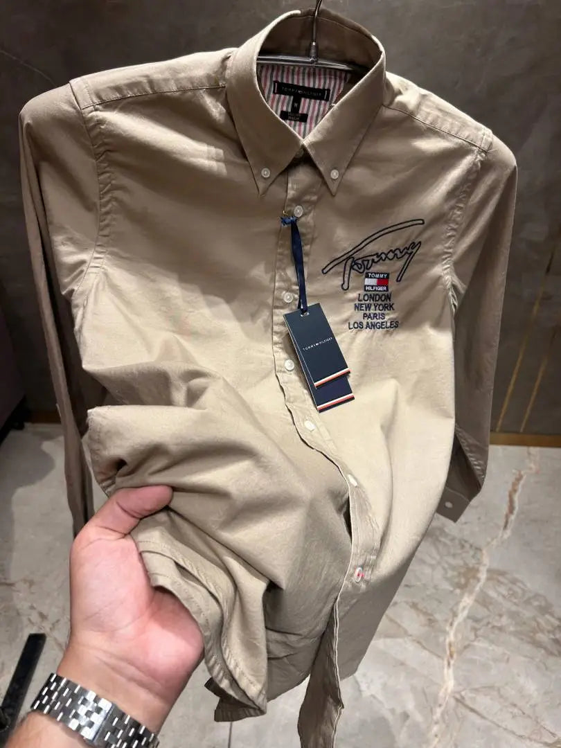 TOMMY HILFIGE_R BROWN OXFORD PREMIUM EMBROIDER SHIRT
