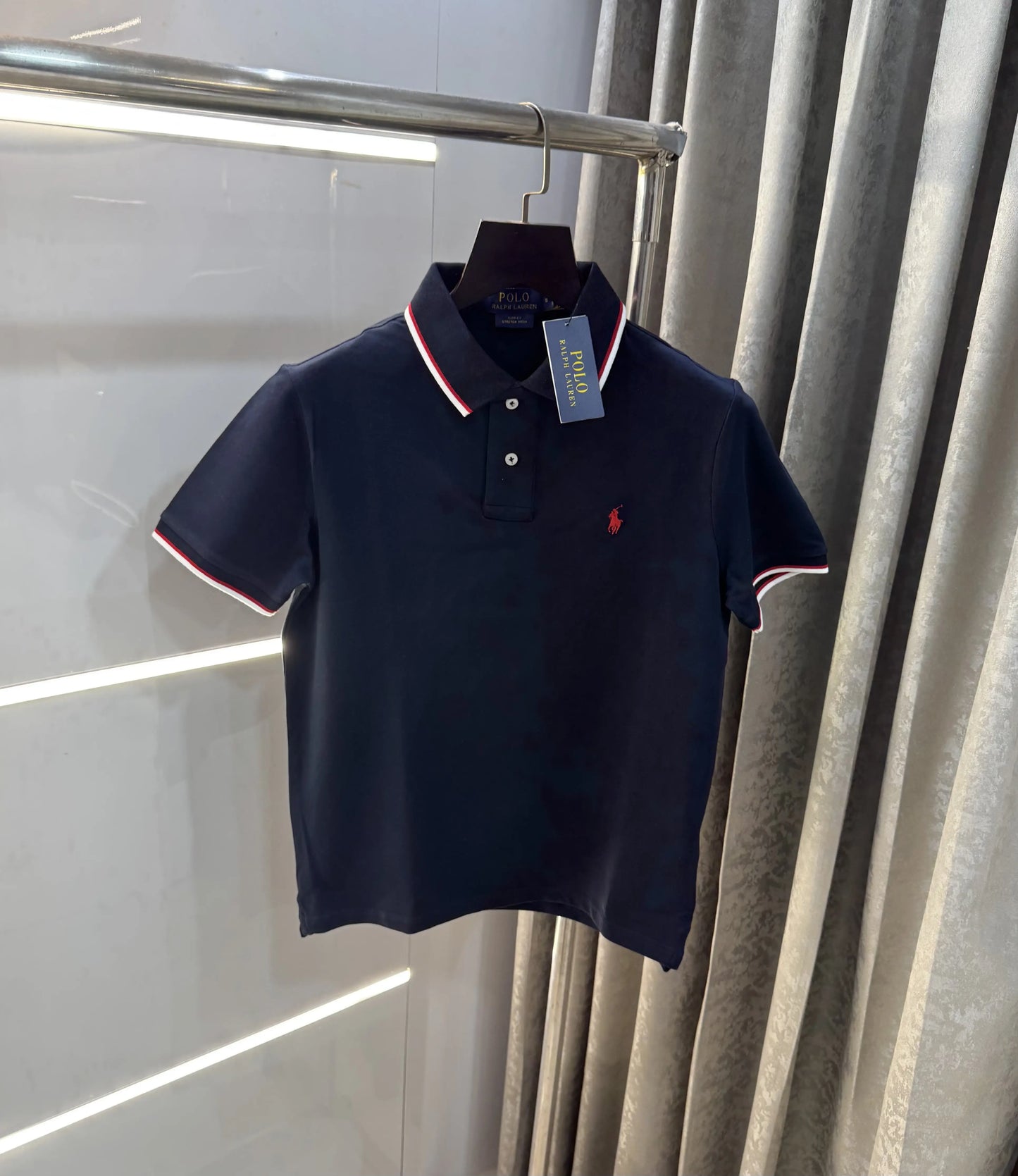Ralph Lauren Navy Blue Embroidery Logo Premium Polo T-Shirt