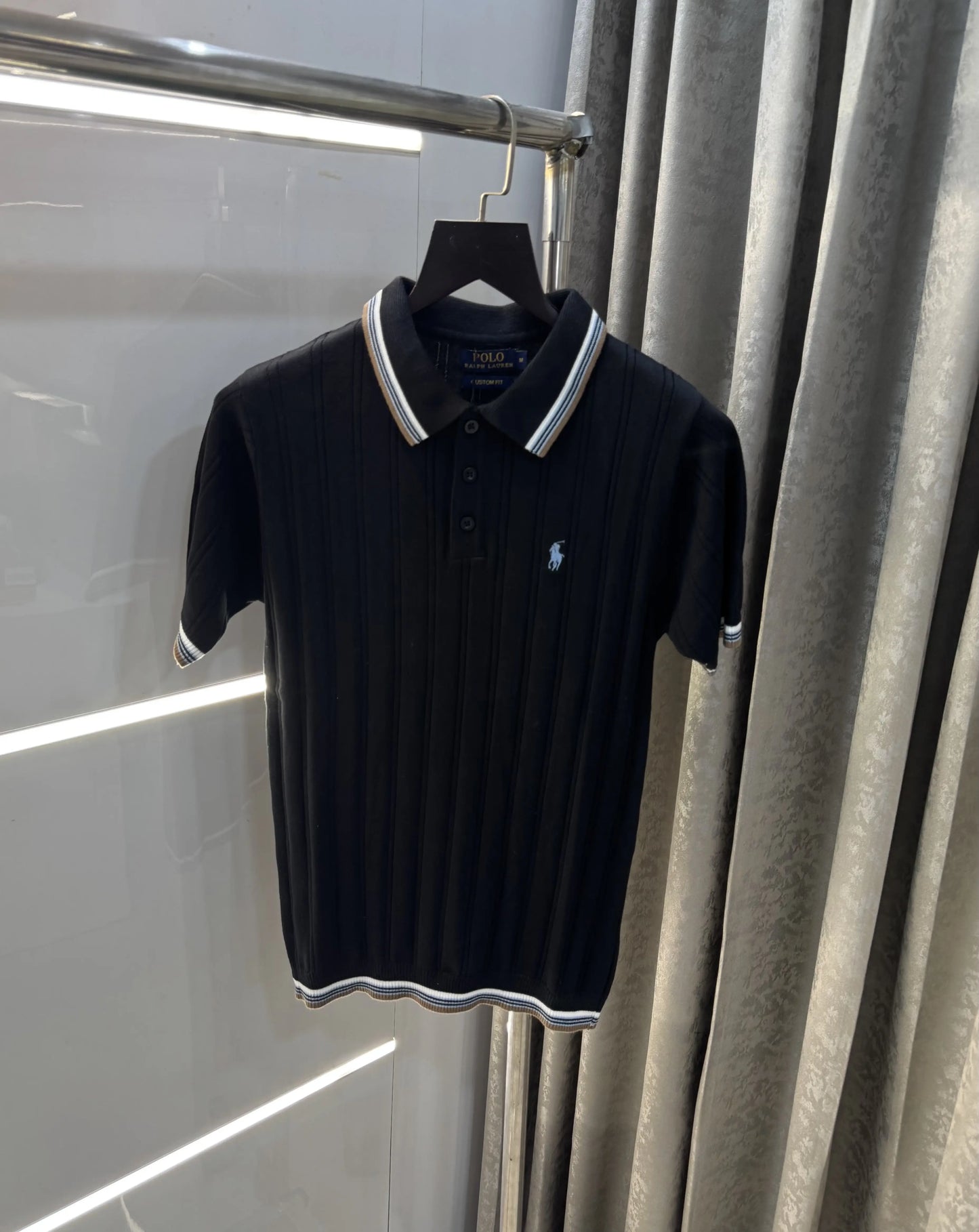 Ralph Lauren Black Premium Knitted Polo T-Shirt
