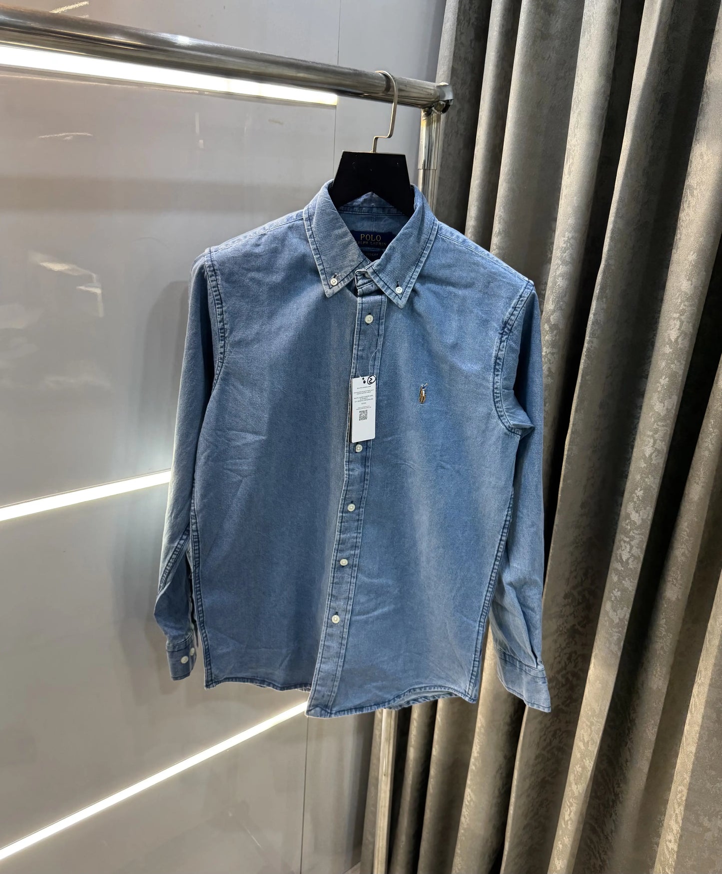 Ralph Lauren Mid Blue 2 Embroidery Logo Denim Shirt
