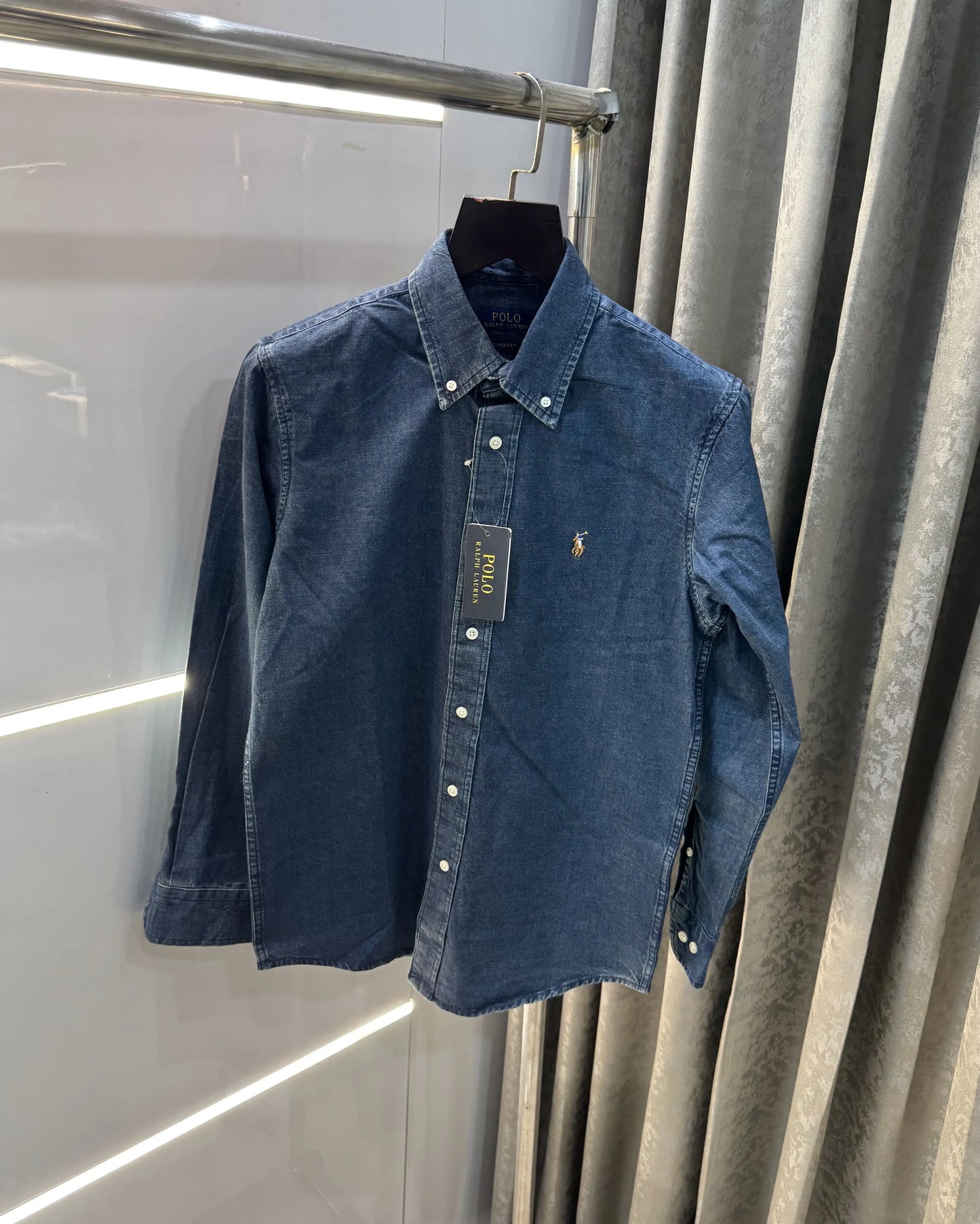 Ralph Lauren Greenish 5 Embroidery Logo Denim Shirt