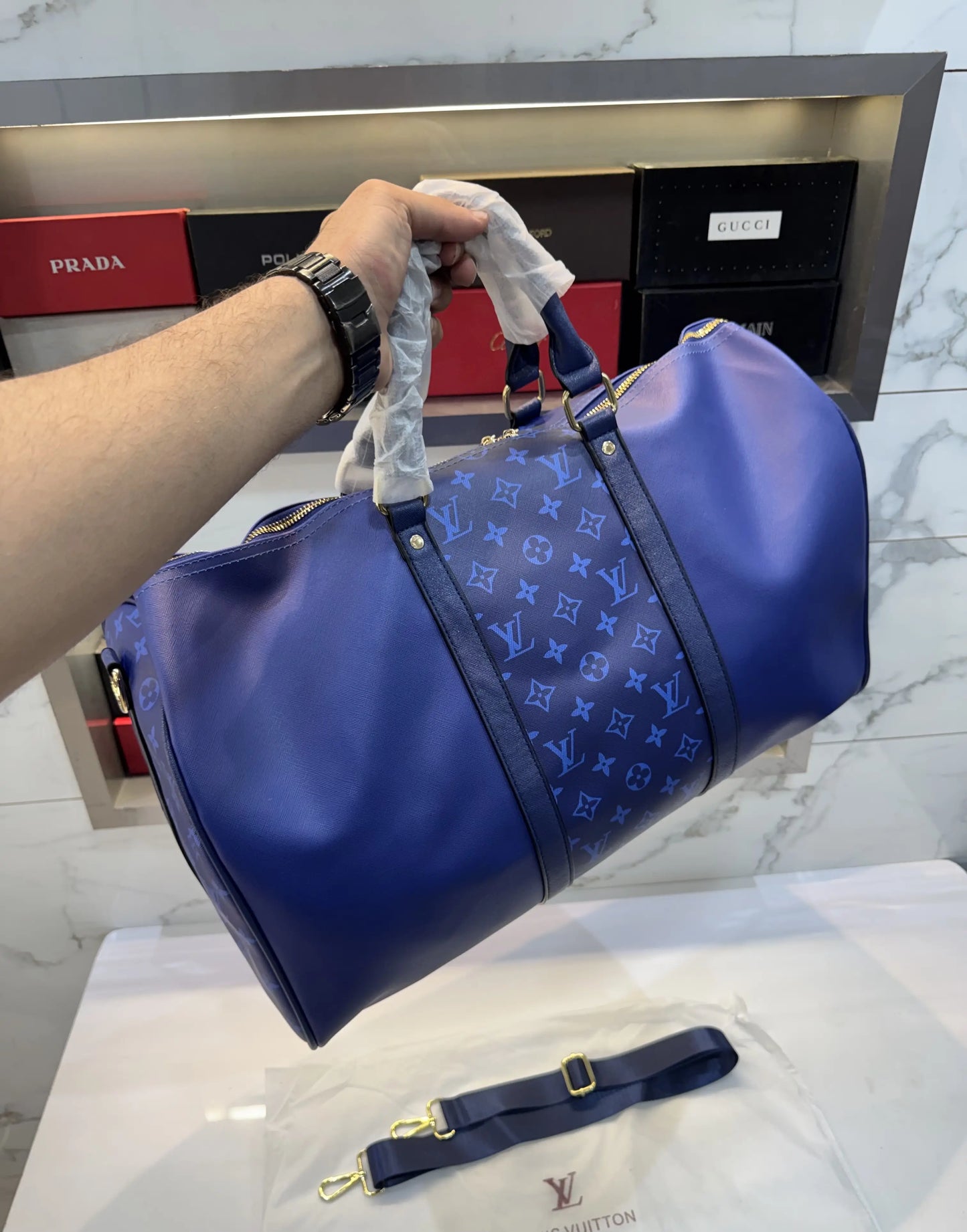 Louis Vuitton Blue Monogram Premium Duffel Bag