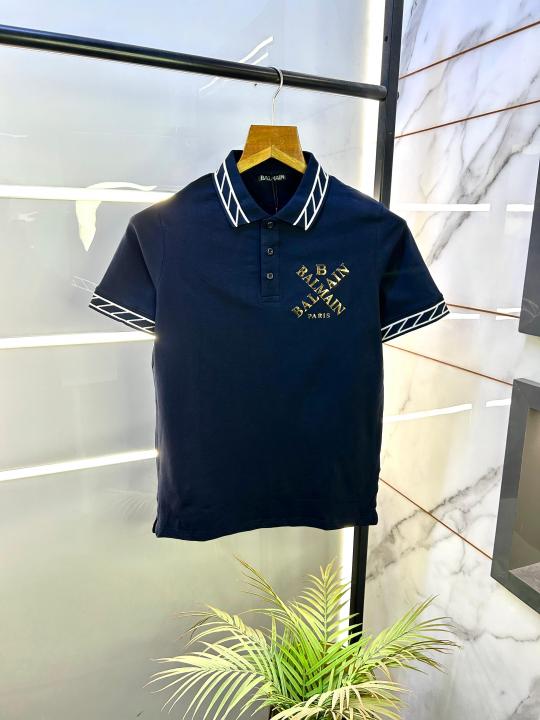 Balmai n Paris Logo Imported Navy Collar Neck Premium T-shirt F2831-NY