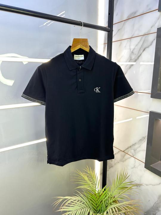 Calvin_Klein Black Imported Collar Neck Premium Polo T-shirt F2652-BL