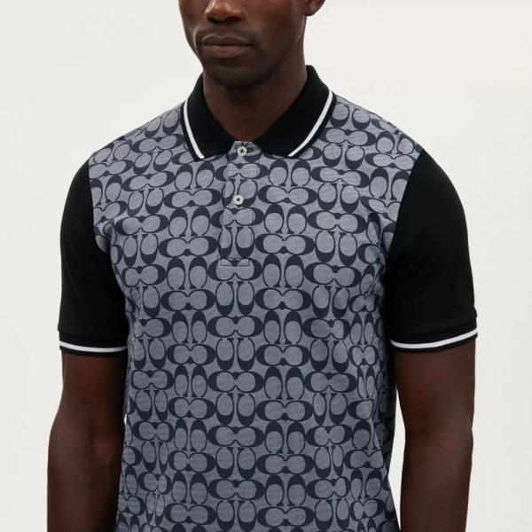 Coac h Navy Blue Monogram Imported Polo T-Shirt