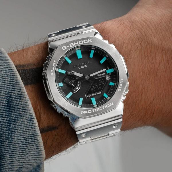 Gshock GM2100 Silver Aqua Blue ChainBelt