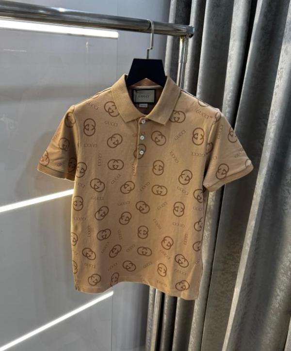 Gucc i Beige All Over Print Luxury Polo T-Shirt