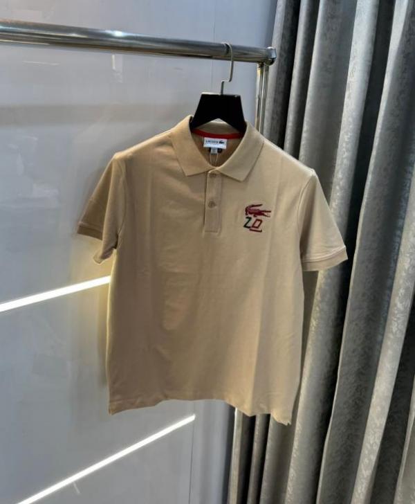 Lacost e Beige Embroidery Logo Premium Polo T-Shirt
