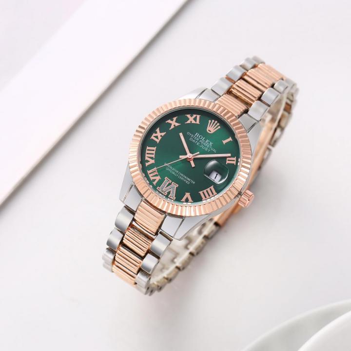 Rolex Rosegold Two Tone Dark Green Watch For Her