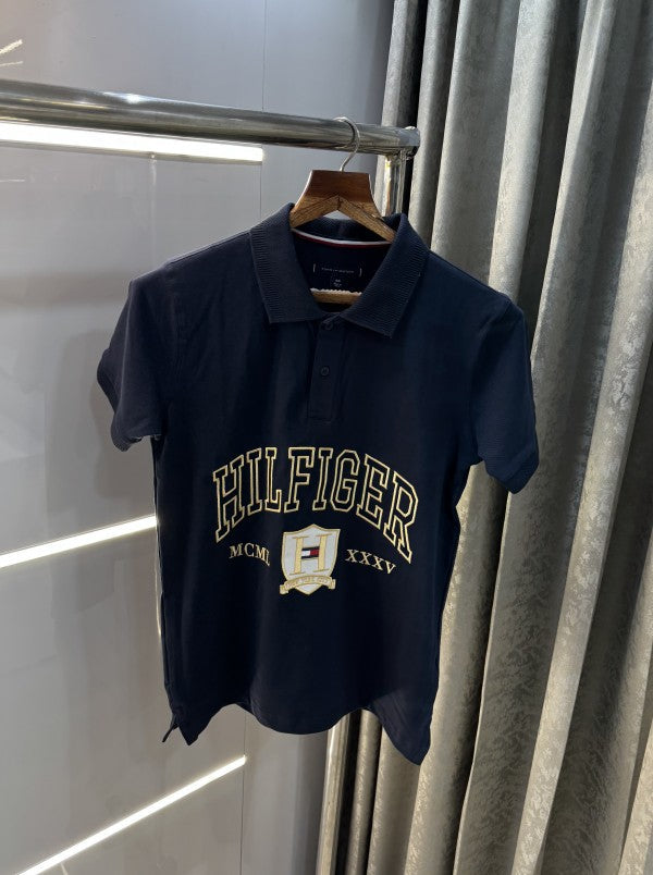 Tommy Hilfiger Navy Blue Embroidery Work Premium Polo T-Shirt