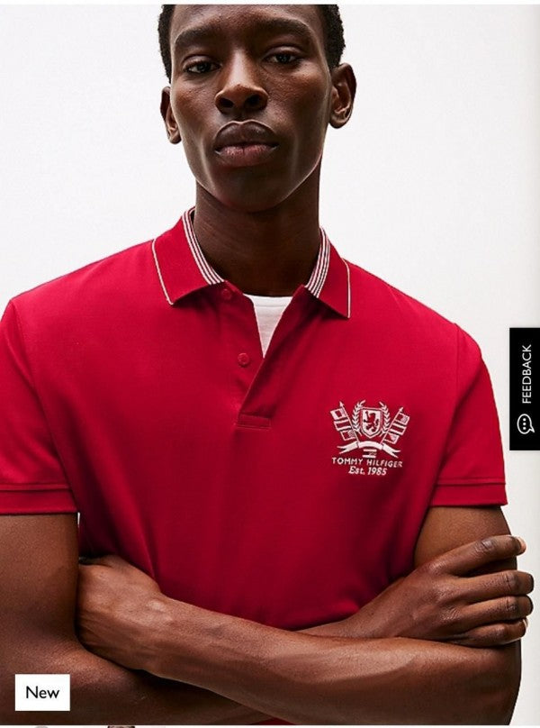 Tommy Hilfiger Red Embroidery Logo Premium Polo T-Shirt