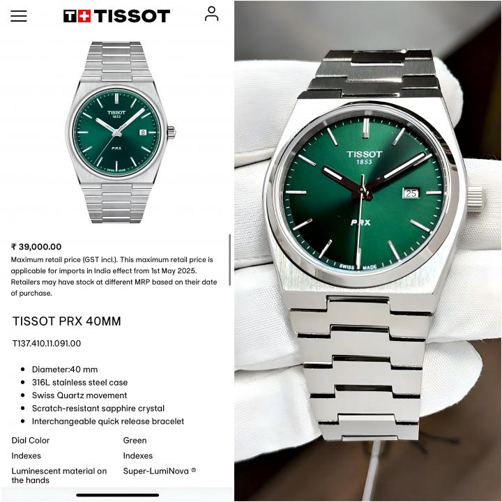 Tissot Prx premium quality automatic silver green