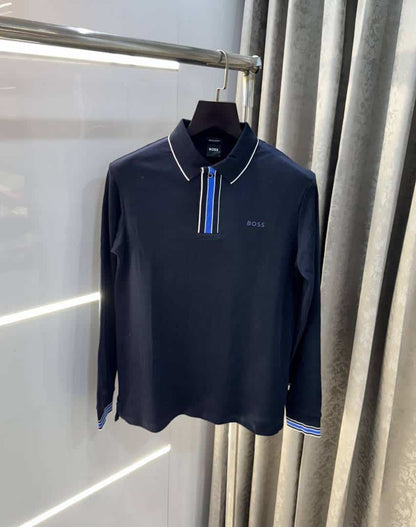 Hugo Bos s Navy Blue Logo Work Premium Full Sleeve Polo T-Shirt