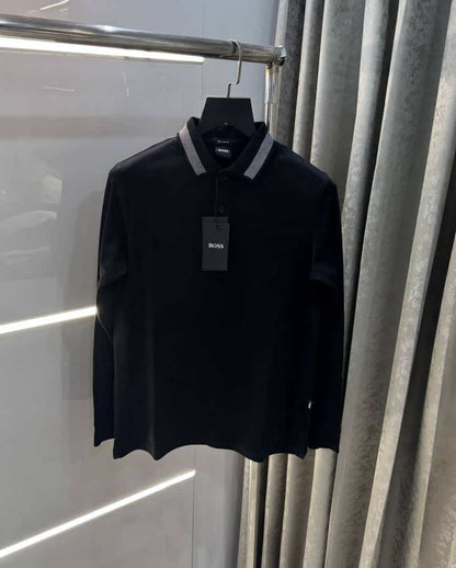 Hugo bos s Black Logo Work Premium Full Sleeve Polo T-Shirt