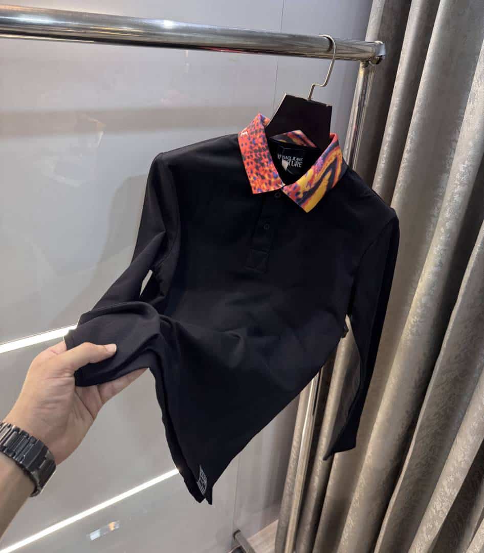 Versace Couture Black Collar Logo Imported Polo T-Shirt