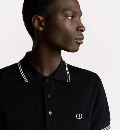 Christian Dio r Black Embroidery Logo Premium Polo T-Shirt