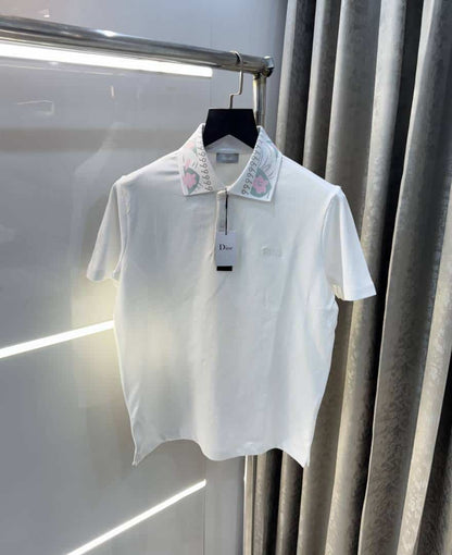 Christian Dio r White Collar Logo Premium Polo T-Shirt