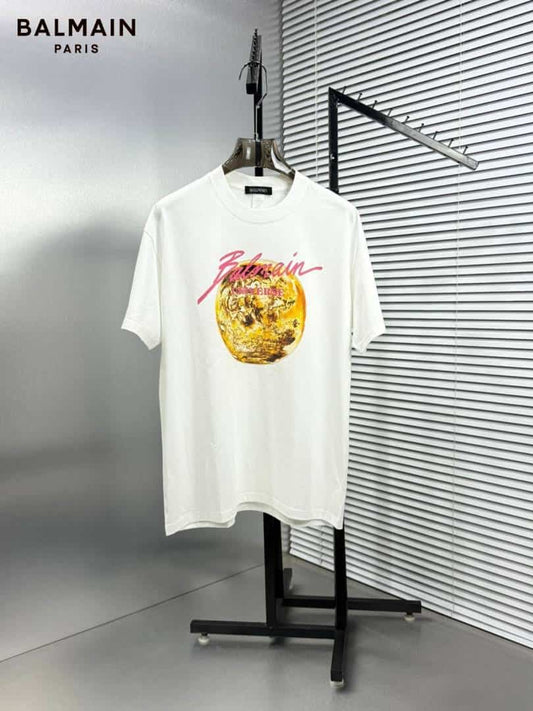 Balmai n Paris White Logo Print Imported Oversized T-Shirt